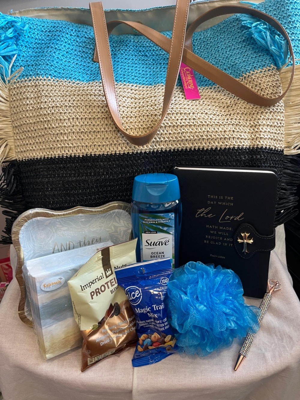 Striped Crochet Tote Bag and Bath and Relax Bundle